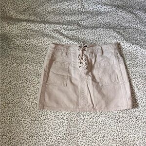 Beige Lace-Up Mini Skirt